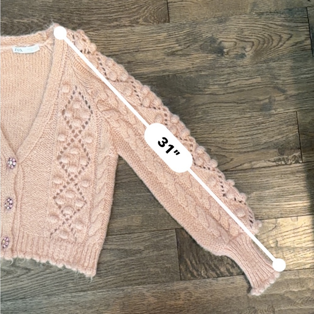 Zara Blush Pink Fuzzy Cable Knit Cardigan with Cute Buttons - Picture 11 of 16